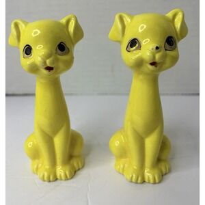Vintage Anthropomorphic Yellow Dog Figurines Pair Kitsch Japan Mid Century‎